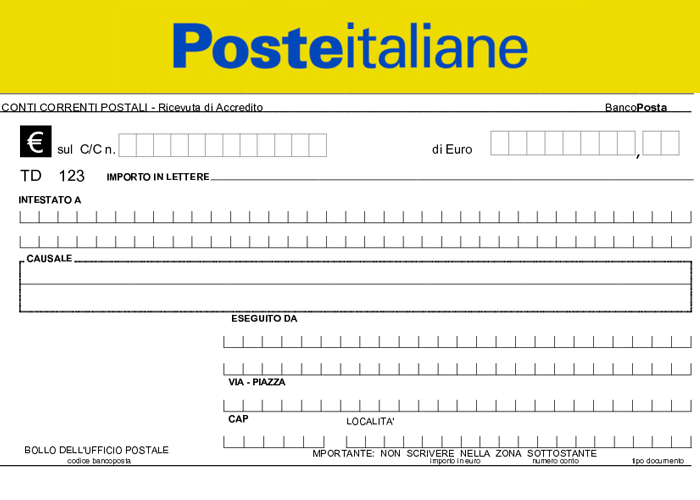 Pagamento con Postagiro o Bollettino Postale