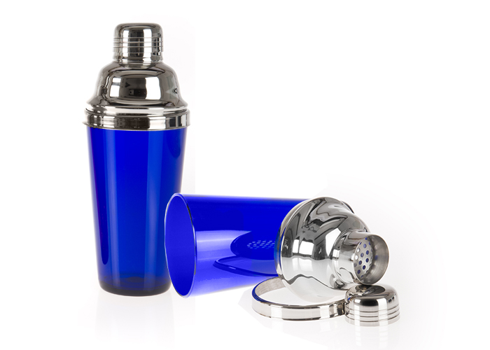 2061 B - Shaker in PVC blu con coperchio acciaio da 500 cc.